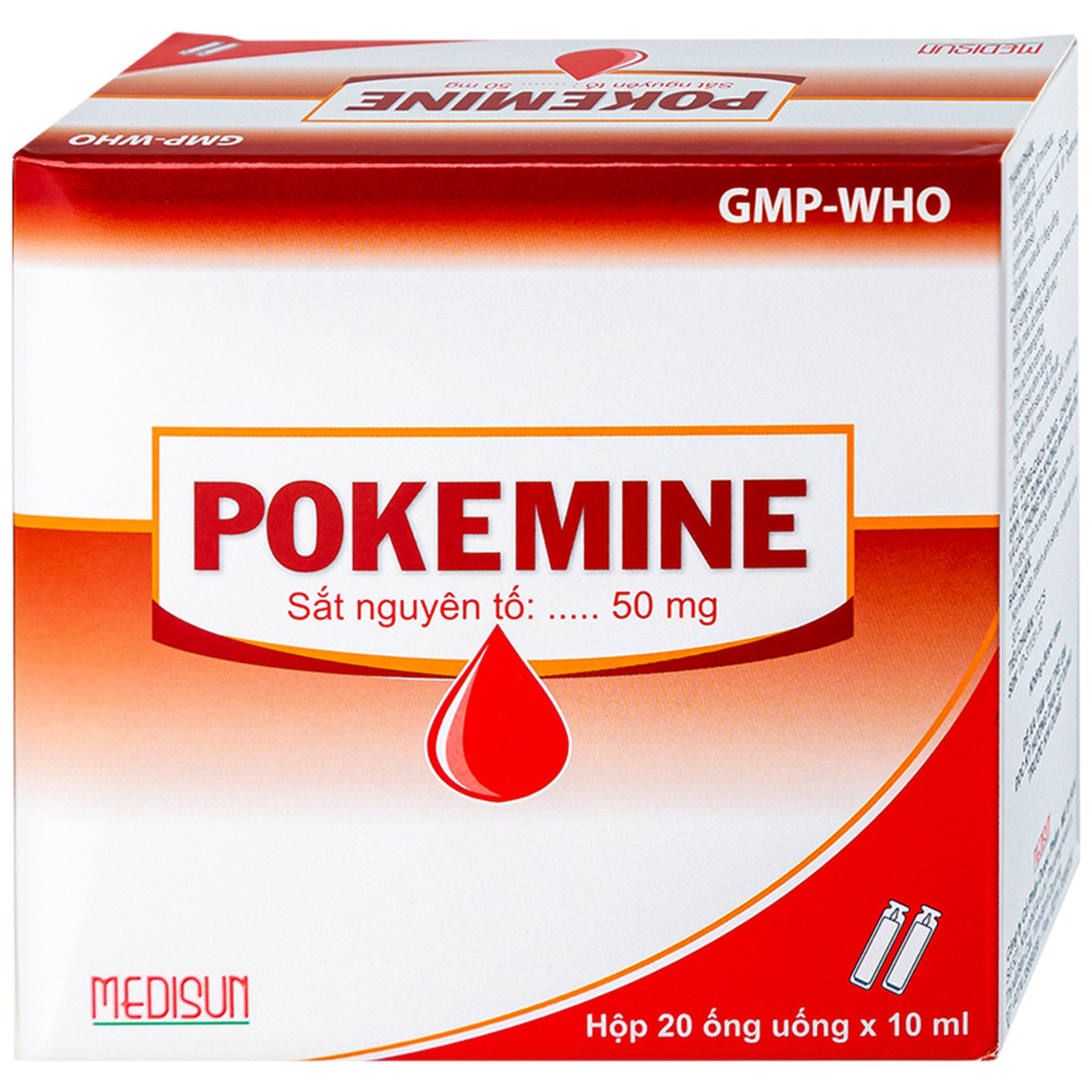 Dung dịch uống Pokemine 50mg Medisun bổ sung sắt cho bệnh nhân thiếu máu (20 ống x 10ml)