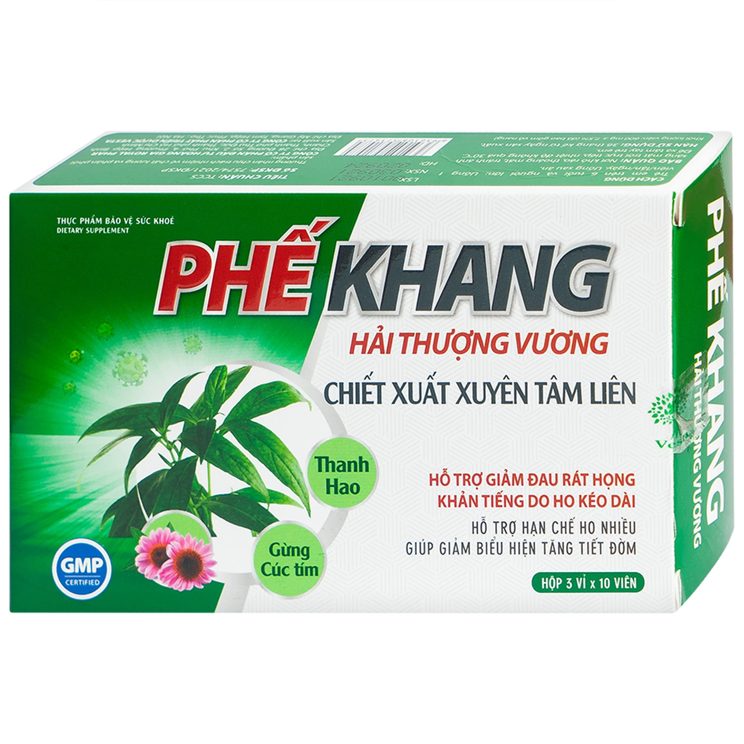 Viên uống Phế Khang Hải Thượng Vương Vesta hỗ trợ giảm đau rát họng, khản tiếng do ho kéo dài (3 vỉ x 10 viên)