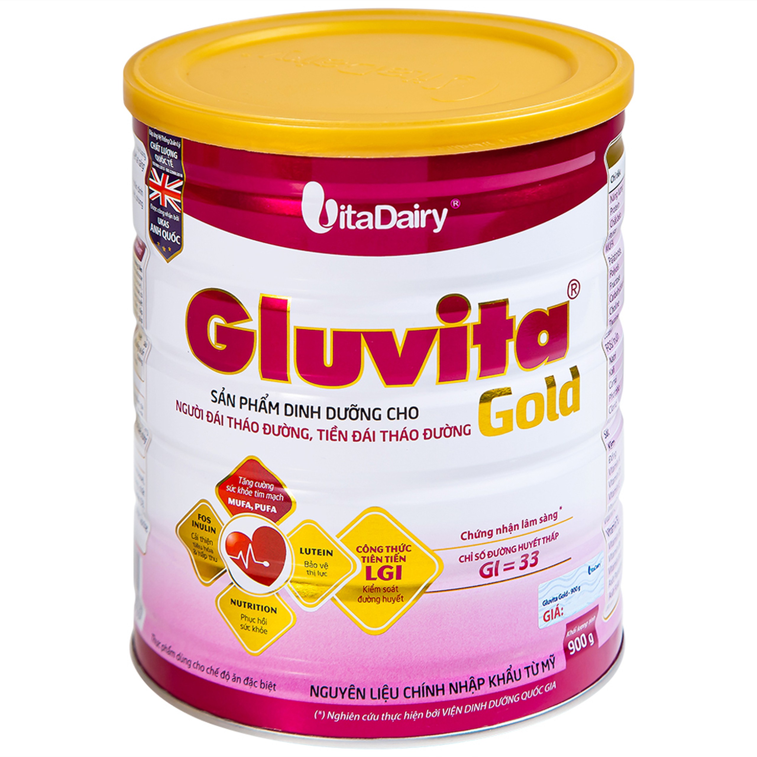 Sữa bột Gluvita Gold Vitadairy bổ sung dinh dưỡng cho người đái tháo đường, tiền đái tháo đường (900g)