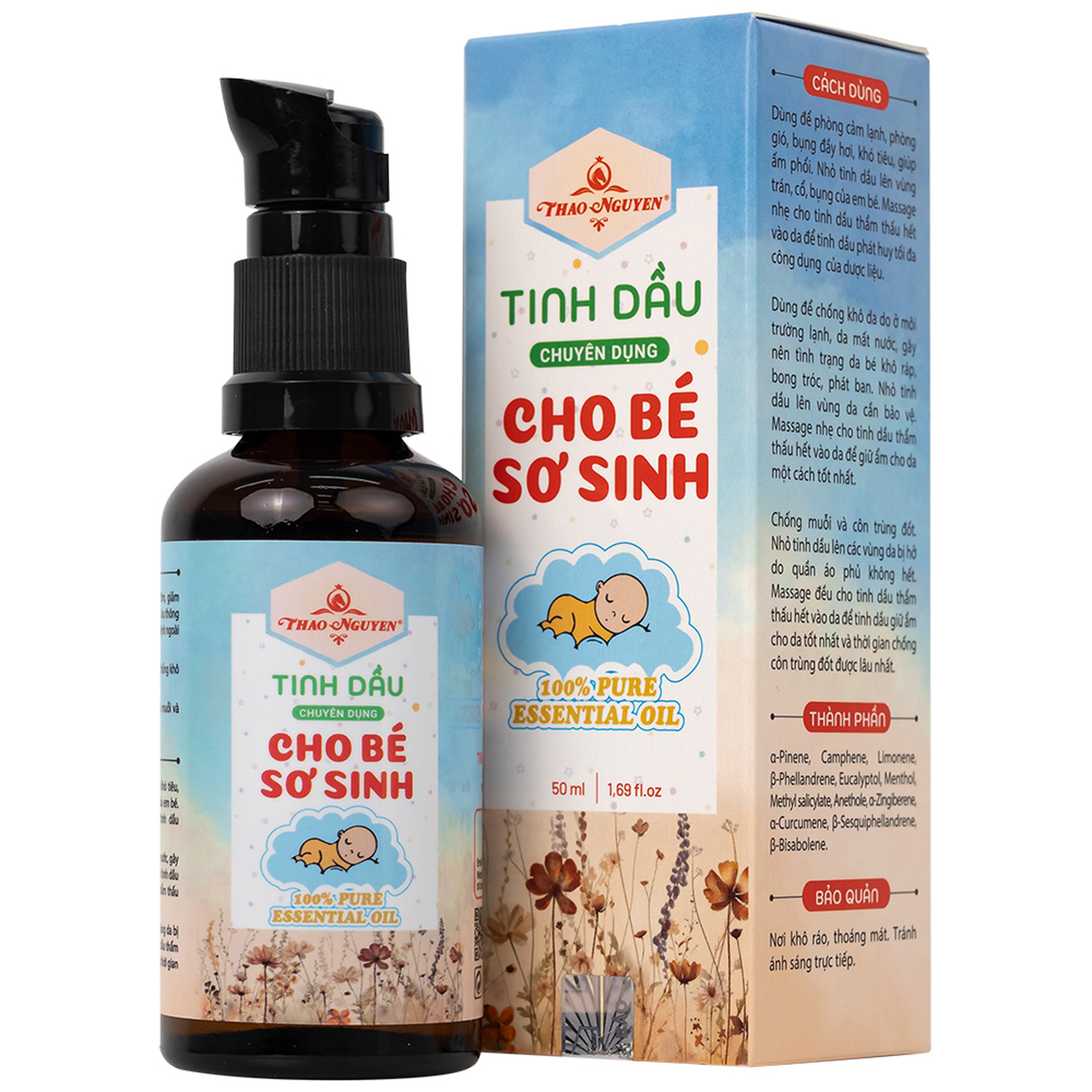 Tinh dầu cho bé sơ sinh Thảo Nguyên giúp phòng ngừa cảm lạnh, phòng gió, làm ấm phổi (50ml)