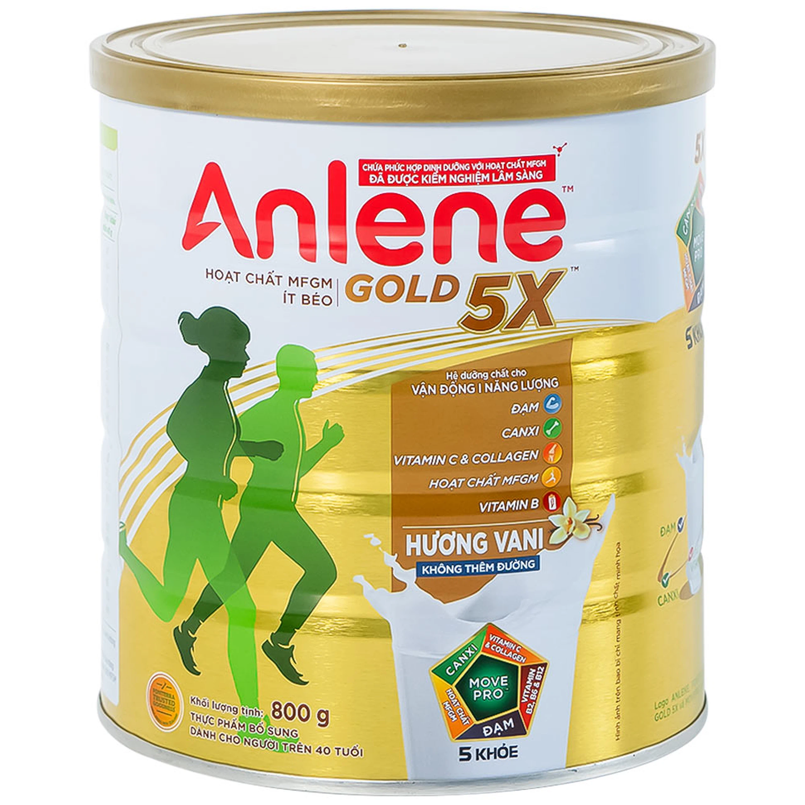 Sữa Anlene Gold 5X hương vani tăng cường sức khỏe cơ-xương-khớp dành cho người trên 40 tuổi (800g)