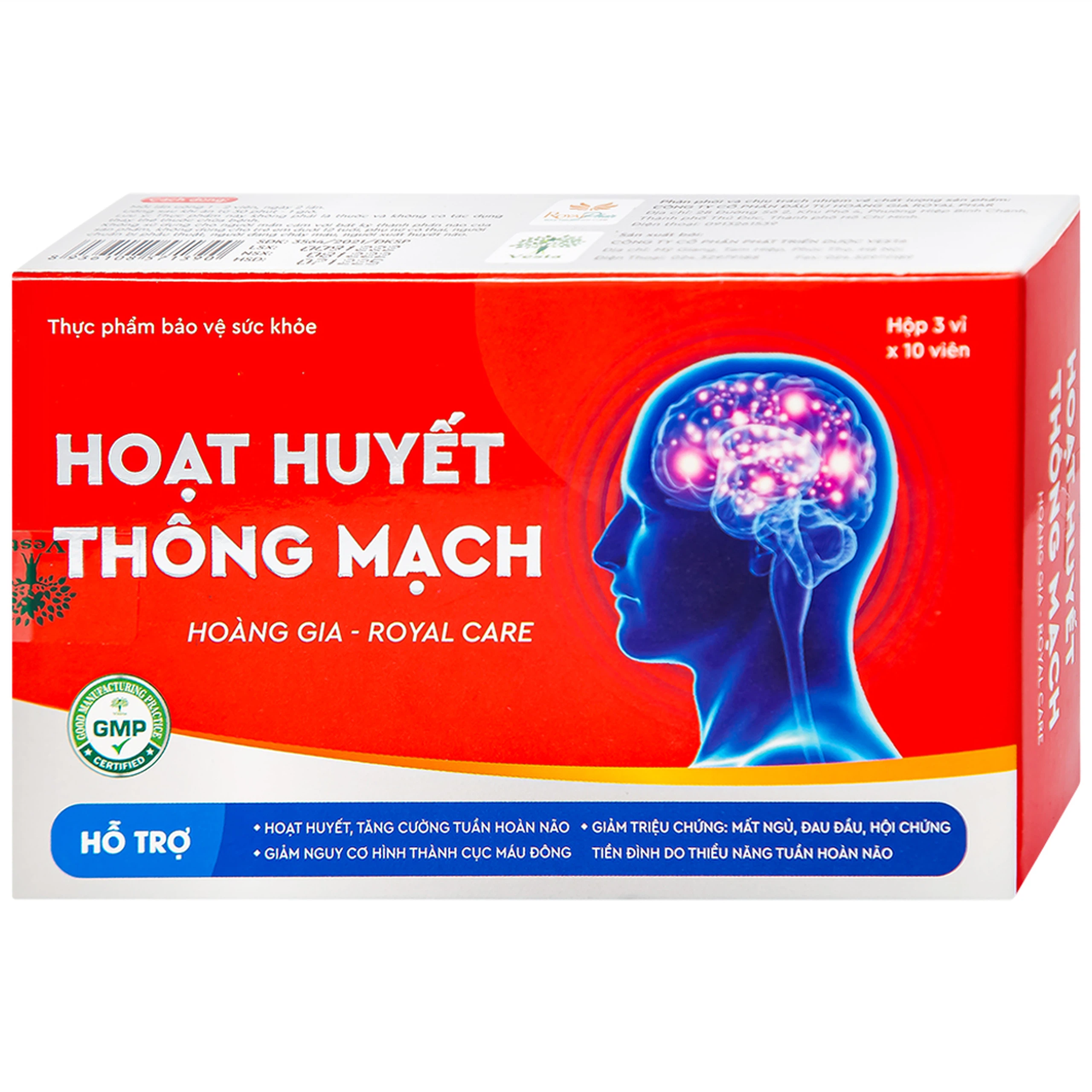 Viên uống Hoạt Huyết Thông Mạch Hoàng Gia Royal Care tăng cường tuần hoàn não (3 vỉ x 10 viên)